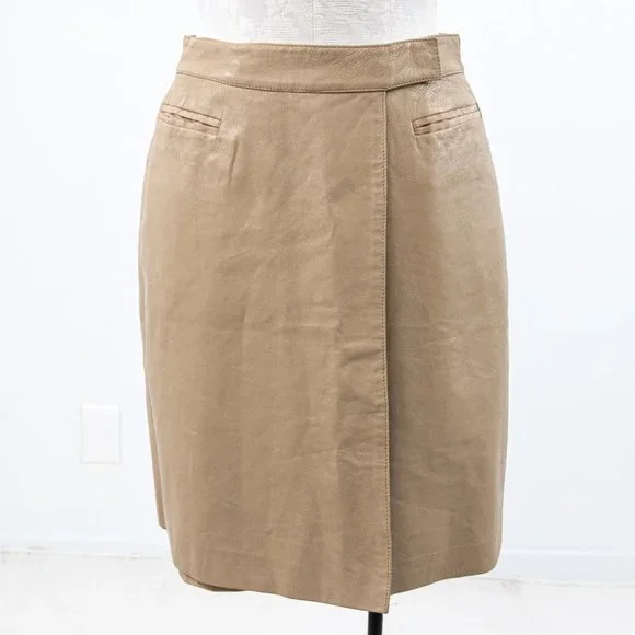 Fendi 6 Reversible Leather FF Logo Print Skirt Tan Vintage NWOT - Picture 4 of 16